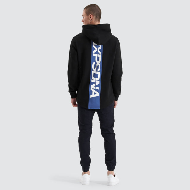Model Wears Anchorage Dual Curved Hoodie Jet Black Hoodies in Black - Image 3