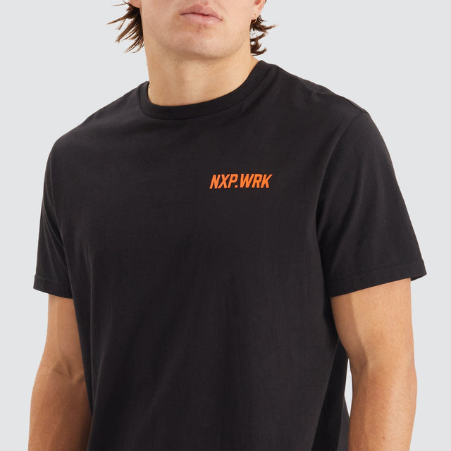 Model Wears Blueprint Dual Curved T-Shirt Solid Black T-Shirts in Black - Image 6