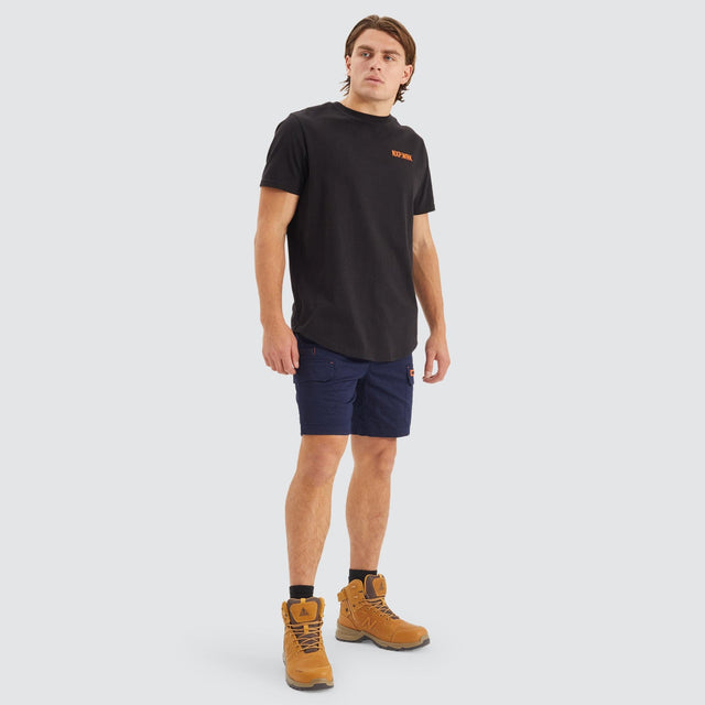 Model Wears Blueprint Dual Curved T-Shirt Solid Black T-Shirts in Black - Image 3