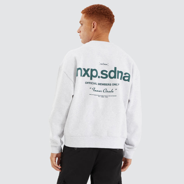 Model Wears Cardinal Box Fit Sweater Snow Marle Jumpers in White - Image 1