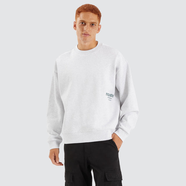 Model Wears Cardinal Box Fit Sweater Snow Marle Jumpers in White - Image 2
