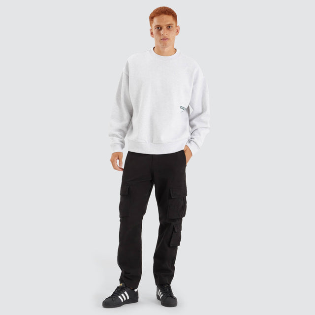 Model Wears Cardinal Box Fit Sweater Snow Marle Jumpers in White - Image 4