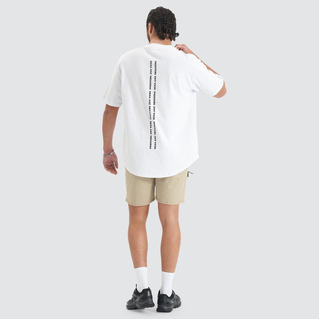 Model Wears Compound Heavy Box Fit Tee Optical White T-Shirts in White - Image 7
