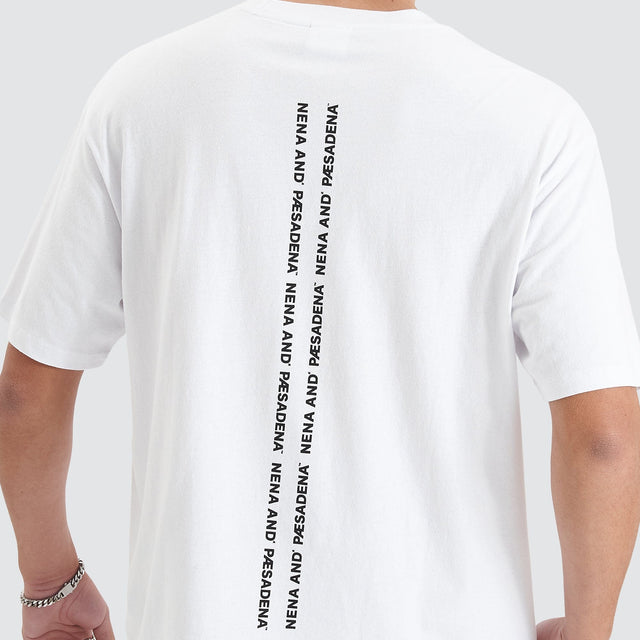 Model Wears Compound Heavy Box Fit Tee Optical White T-Shirts in White - Image 2