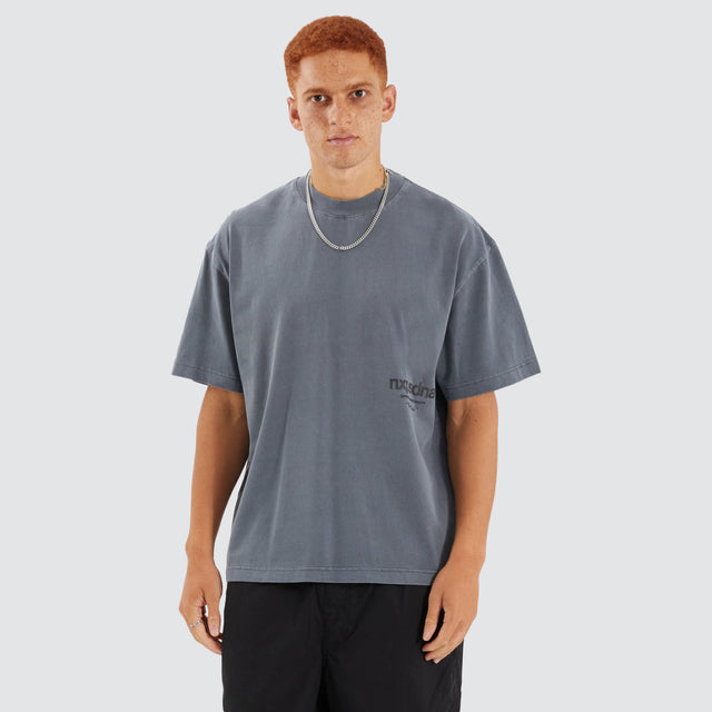Model Wears Contagent Street Tee Pigment Charcoal T-Shirts in Grey - Image 2