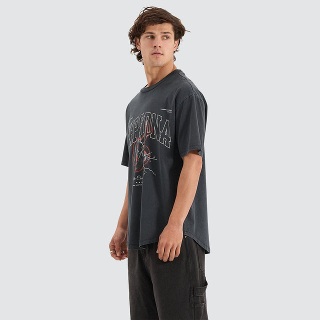 Contorted Heavy Box Fit Scoop Tee Pigment Anthracite Black