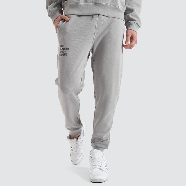 Model Wears Core Line Heavy Trackpant Pigment Alloy Trackpants in Grey - Image 1