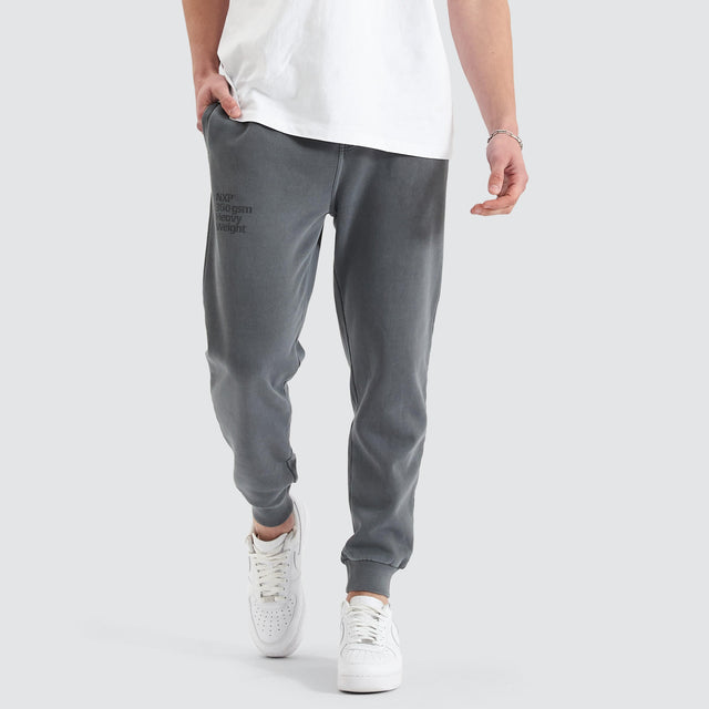 Model Wears Core Line Heavy Trackpant Pigment Charcoal Trackpants in Grey - Image 1
