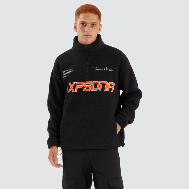 Model Wears Core Pullover Sweater Jet Black Jumpers in Black - Image 1