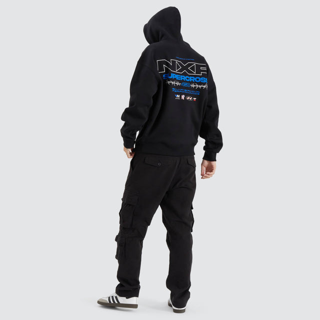 Model Wears Cornerman Heavy Box Fit Hoodie Jet Black Hoodies in Black - Image 5