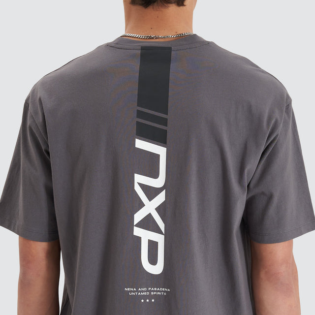 Model Wears Dynamic Heavy Box Fit Tee Asphalt T-Shirts in Grey - Image 5