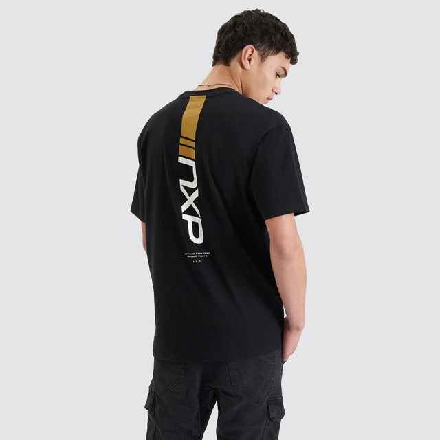 Model Wears Dynamic Heavy Box Fit Tee Jet Black T-Shirts in Black - Image 7