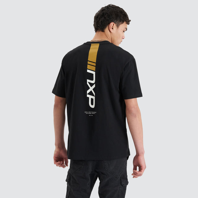 Model Wears Dynamic Heavy Box Fit Tee Jet Black T-Shirts in Black - Image 1