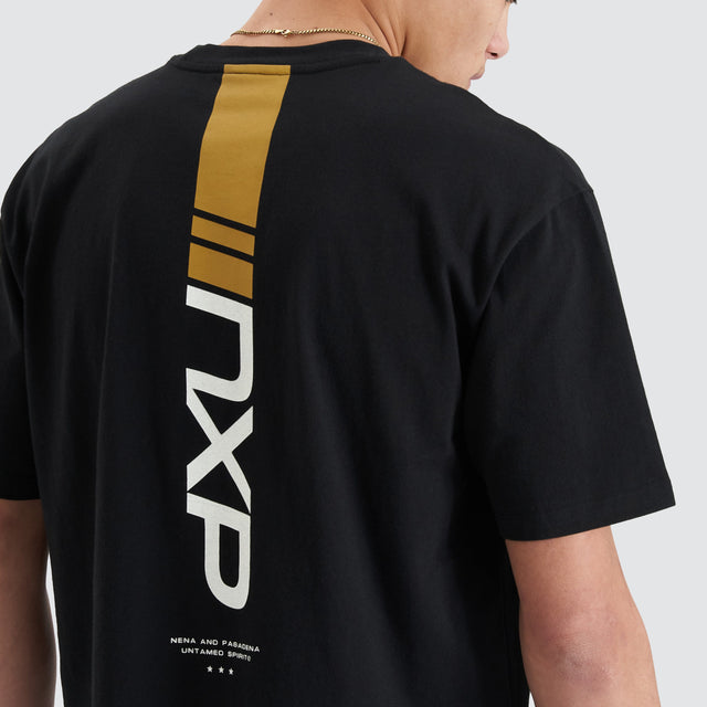 Model Wears Dynamic Heavy Box Fit Tee Jet Black T-Shirts in Black - Image 2
