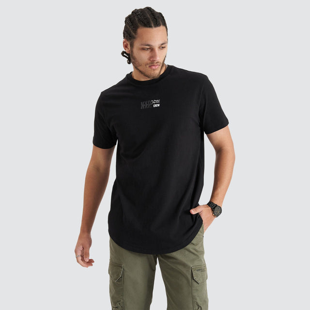 Model Wears Endplate Dual Curved Tee Jet Black T-Shirts in Black - Image 1