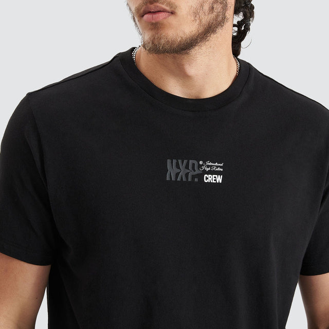 Model Wears Endplate Dual Curved Tee Jet Black T-Shirts in Black - Image 3