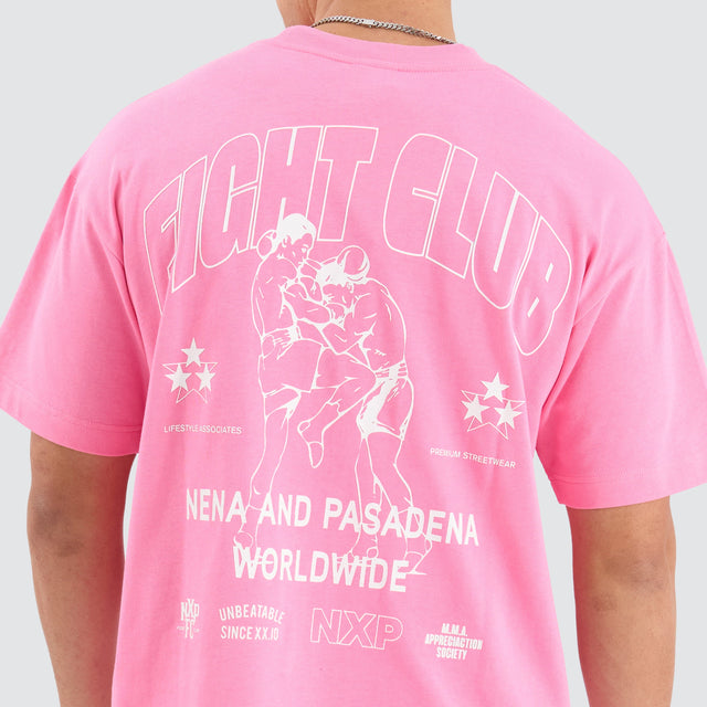 Model Wears Fight Club Raptor Tee Pink T-Shirts in Pink - Image 4
