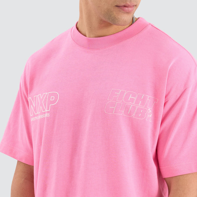 Model Wears Fight Club Raptor Tee Pink T-Shirts in Pink - Image 3