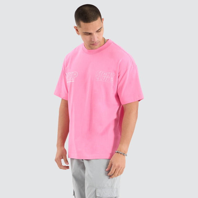 Model Wears Fight Club Raptor Tee Pink T-Shirts in Pink - Image 6