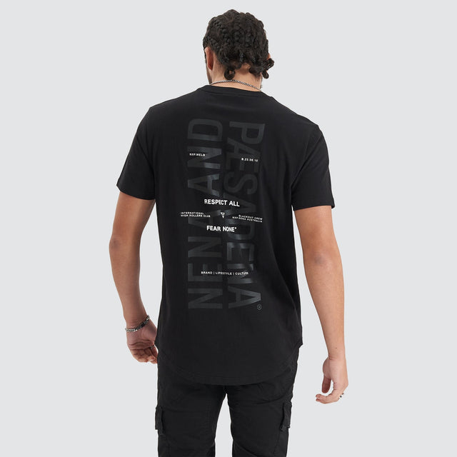 Model Wears Friction Dual Curved Tee Jet Black T-Shirts in Black - Image 1