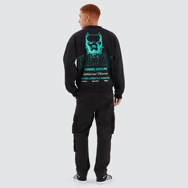 Model Wears Ground Box Fit Sweater Jet Black Jumpers in Black - Image 4