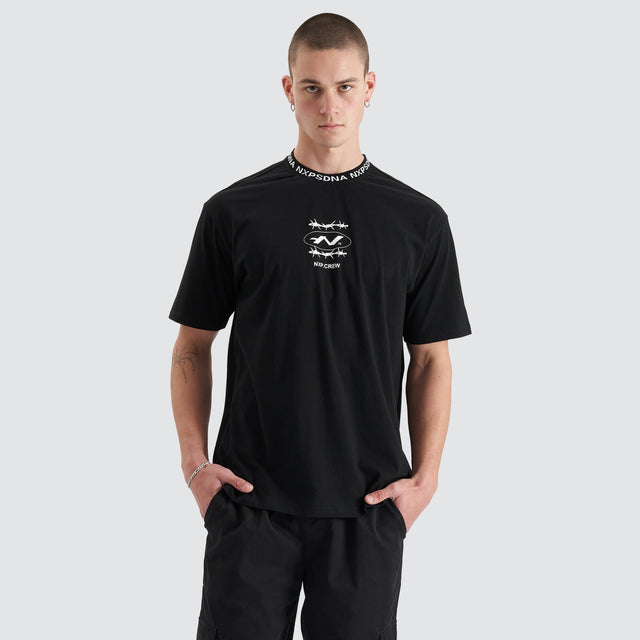Model Wears Ionic Heavy Box Fit Tee Jet Black T-Shirts in Black - Image 1