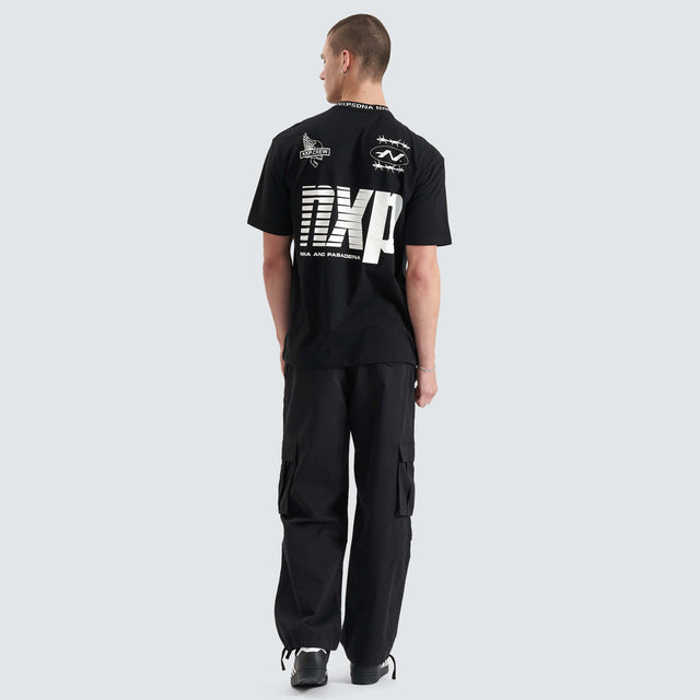 Model Wears Ionic Heavy Box Fit Tee Jet Black T-Shirts in Black - Image 6