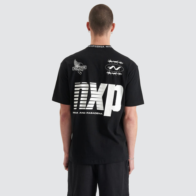 Model Wears Ionic Heavy Box Fit Tee Jet Black T-Shirts in Black - Image 4