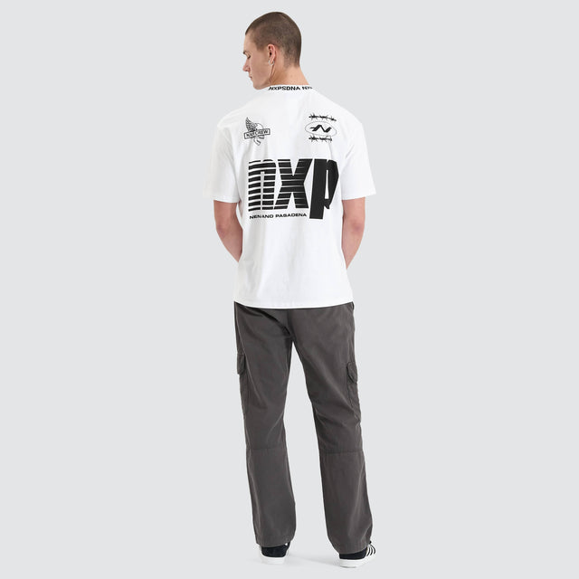 Model Wears Ionic Heavy Box Fit Tee Optical White T-Shirts in White - Image 6