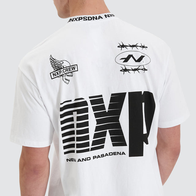Model Wears Ionic Heavy Box Fit Tee Optical White T-Shirts in White - Image 3