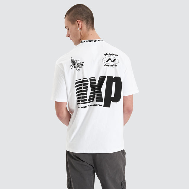 Model Wears Ionic Heavy Box Fit Tee Optical White T-Shirts in White - Image 1