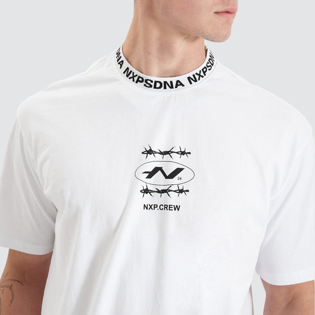 Model Wears Ionic Heavy Box Fit Tee Optical White T-Shirts in White - Image 5