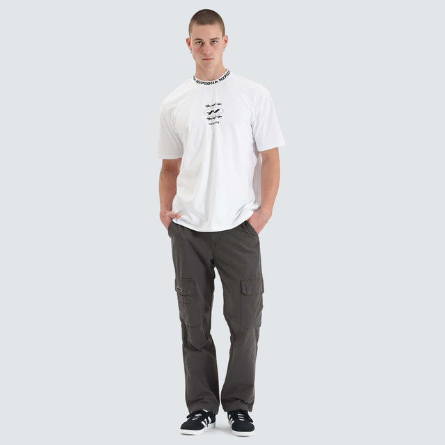 Model Wears Ionic Heavy Box Fit Tee Optical White T-Shirts in White - Image 4
