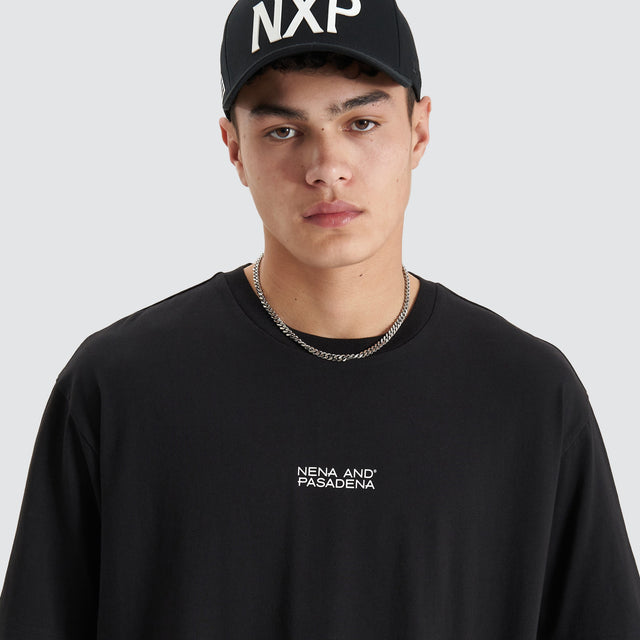 Model Wears Keystone Heavy Box Fit Tee Jet Black T-Shirts in Black - Image 2