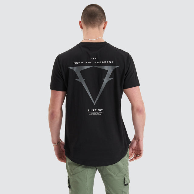 Model Wears Level Dual Curved Tee Jet Black T-Shirts in Black - Image 1