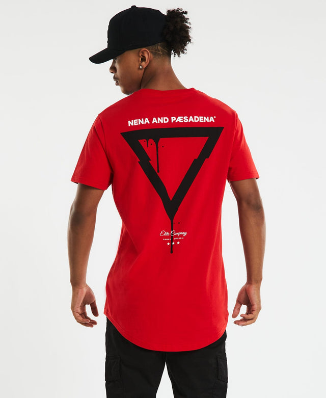 Model Wears Elite Cape Back Tee Red T-Shirts in Red - Image 1