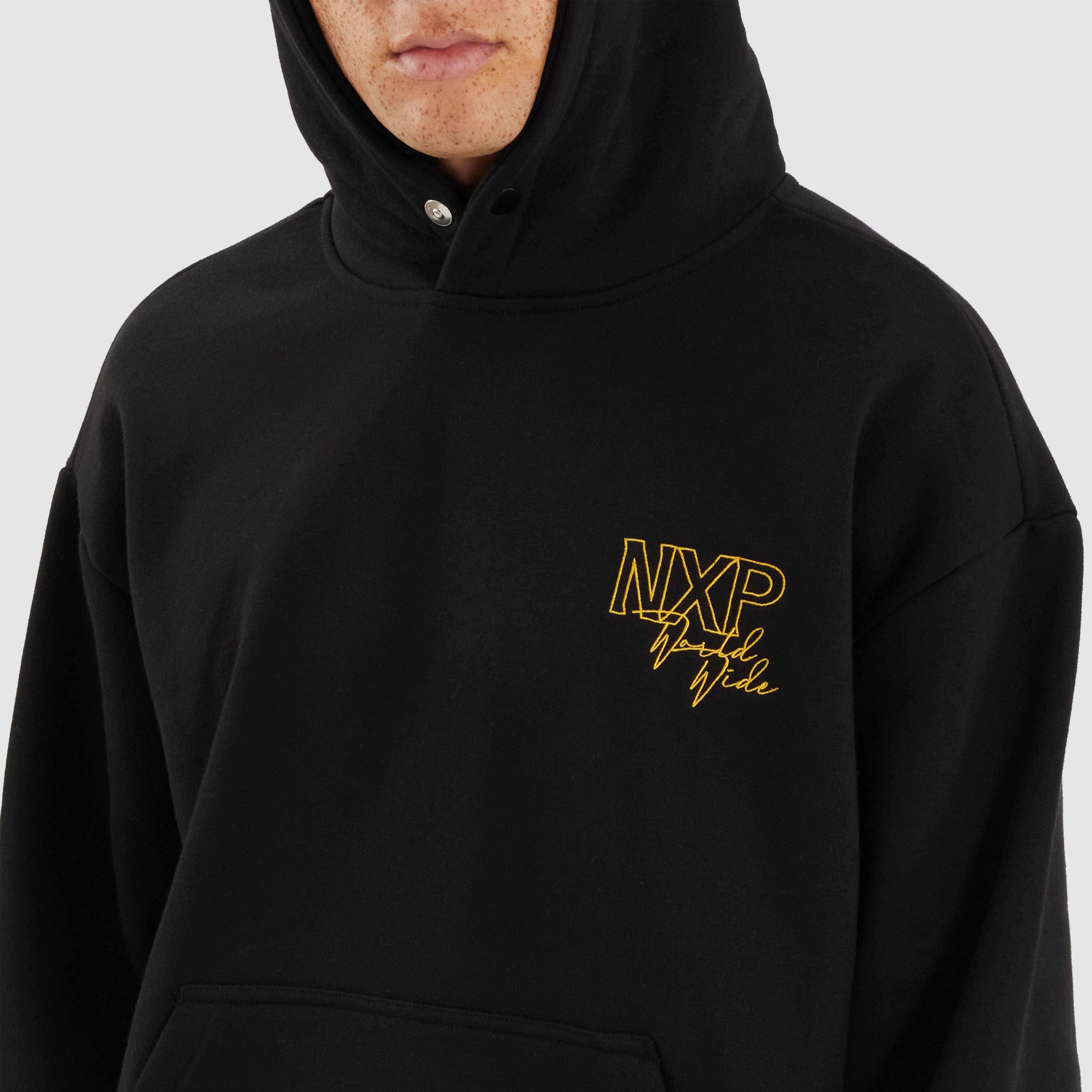 Olympia Box Fit Hoodie in Jet Black | Nena and Pasadena | NXP