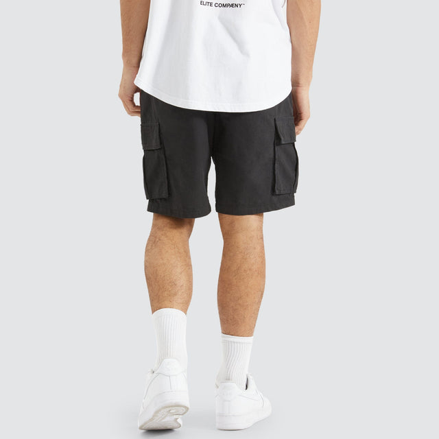 Model Wears Operations Ripstop Cargo Shorts Black Shorts in Black - Image 2