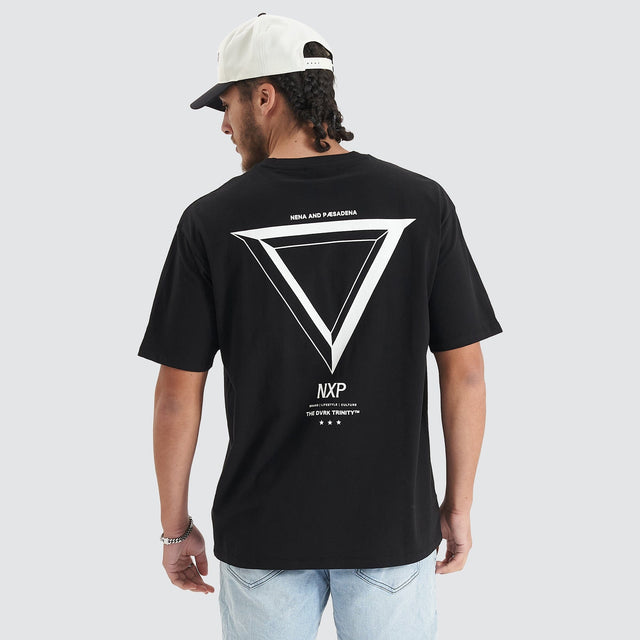 Model Wears Orbit Heavy Box Fit Tee Jet Black T-Shirts in Black - Image 2