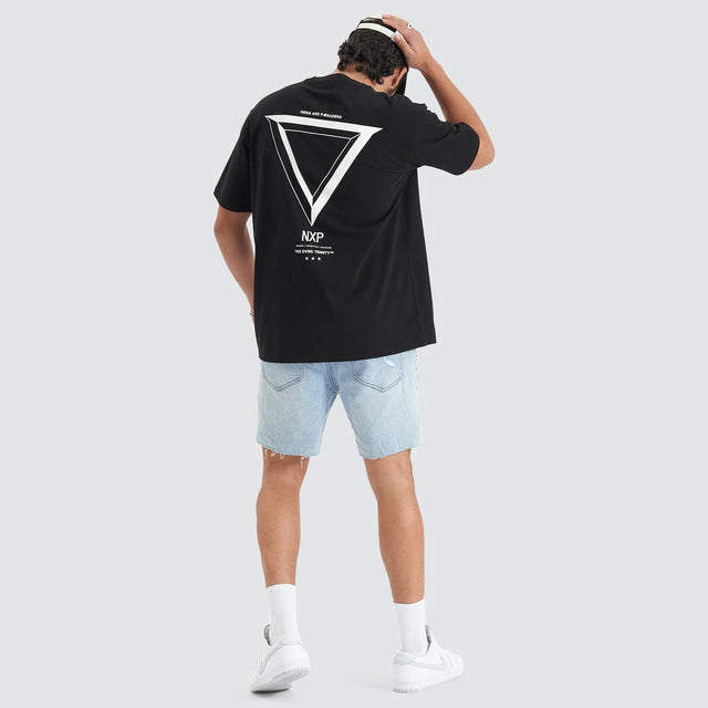 Model Wears Orbit Heavy Box Fit Tee Jet Black T-Shirts in Black - Image 5