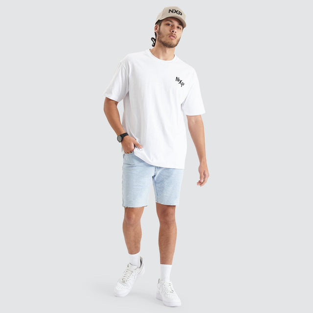 Model Wears Orbit Heavy Box Fit Tee Optical White T-Shirts in White - Image 2
