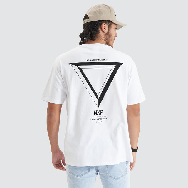 Model Wears Orbit Heavy Box Fit Tee Optical White T-Shirts in White - Image 1