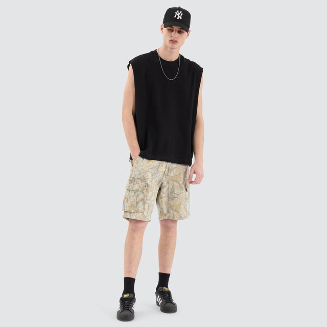 Model Wears Osaka Cube Muscle Jet Black Muscle Tees in Black - Image 2