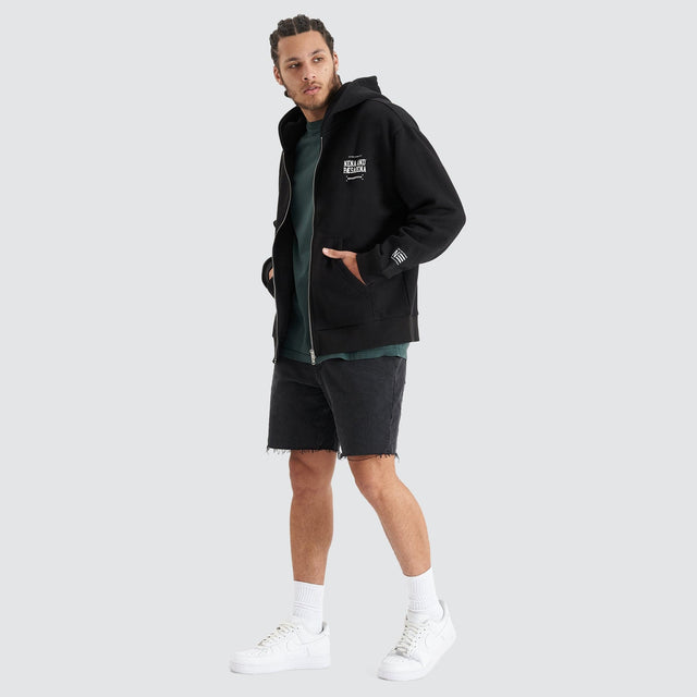 Overtaking Relaxed Hooded Zip-up Jumper Jet Black