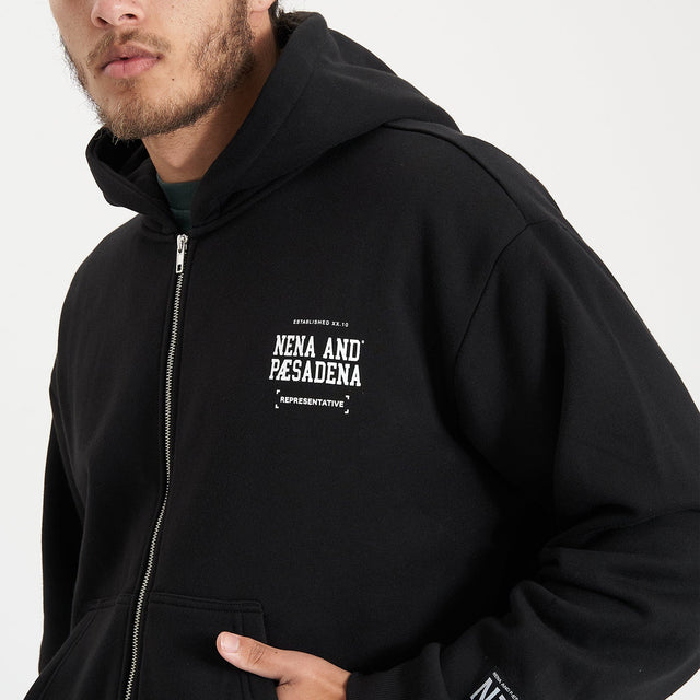 Overtaking Relaxed Hooded Zip-up Jumper Jet Black