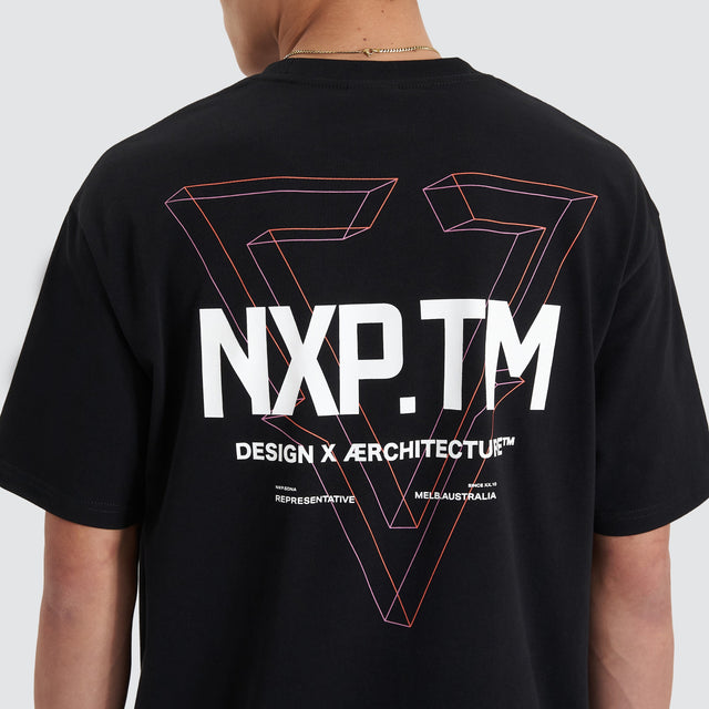 Model Wears Pantheon Heavy Box Fit Tee Jet Black T-Shirts in Black - Image 6