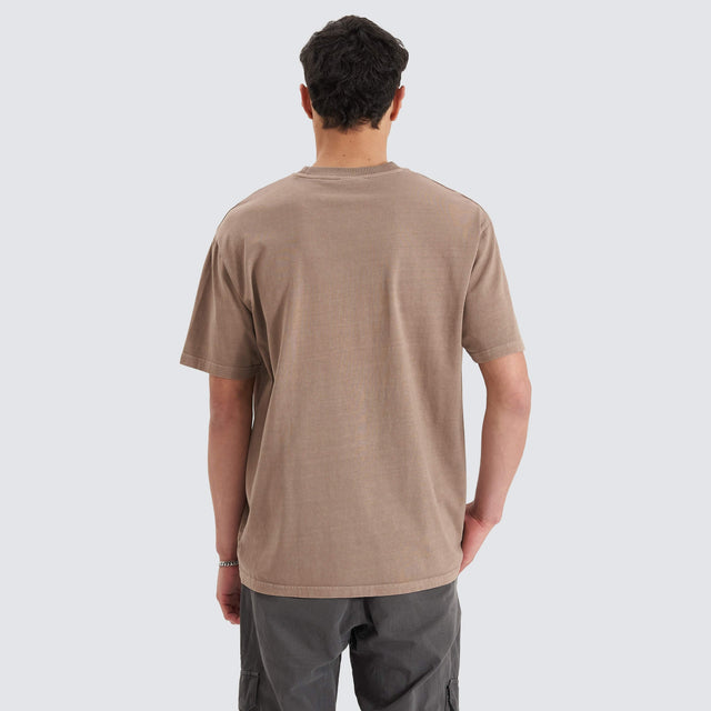 Model Wears Post-Industrial Heavy Box Fit Tee Pigment Bark T-Shirts in Brown - Image 4