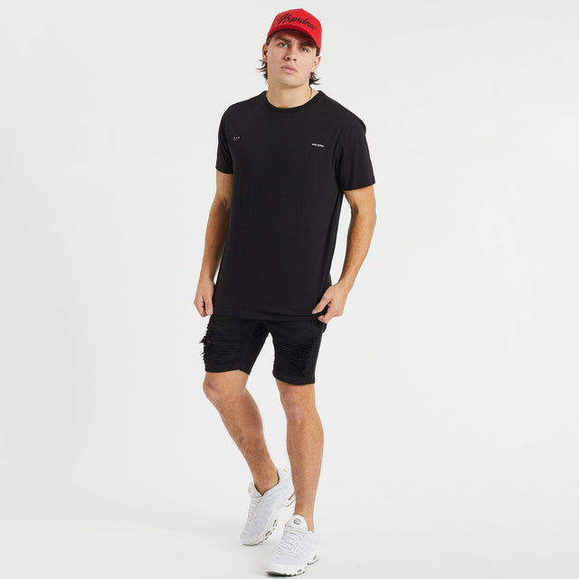 Model Wears Principle Cape Back T-Shirt Jet Black T-Shirts in Black - Image 2