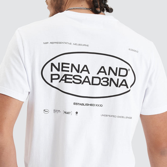 Model Wears Project Dual Curved Tee Optical White T-Shirts in White - Image 6