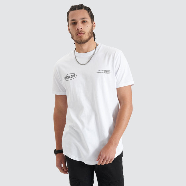 Model Wears Project Dual Curved Tee Optical White T-Shirts in White - Image 1
